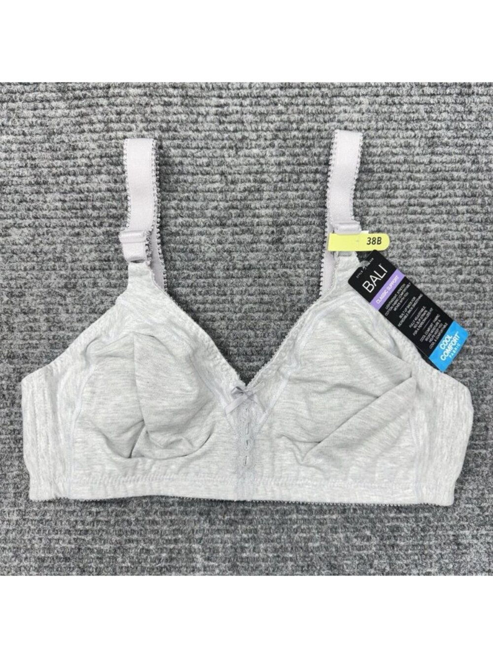 Bali Bra 38B Gray Cotton Double Classic Support Wire Free Cool Comfort 3036 NEW